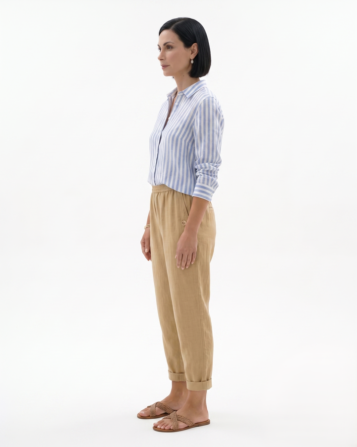 Womens Tapered Trousers with Elastic Waist