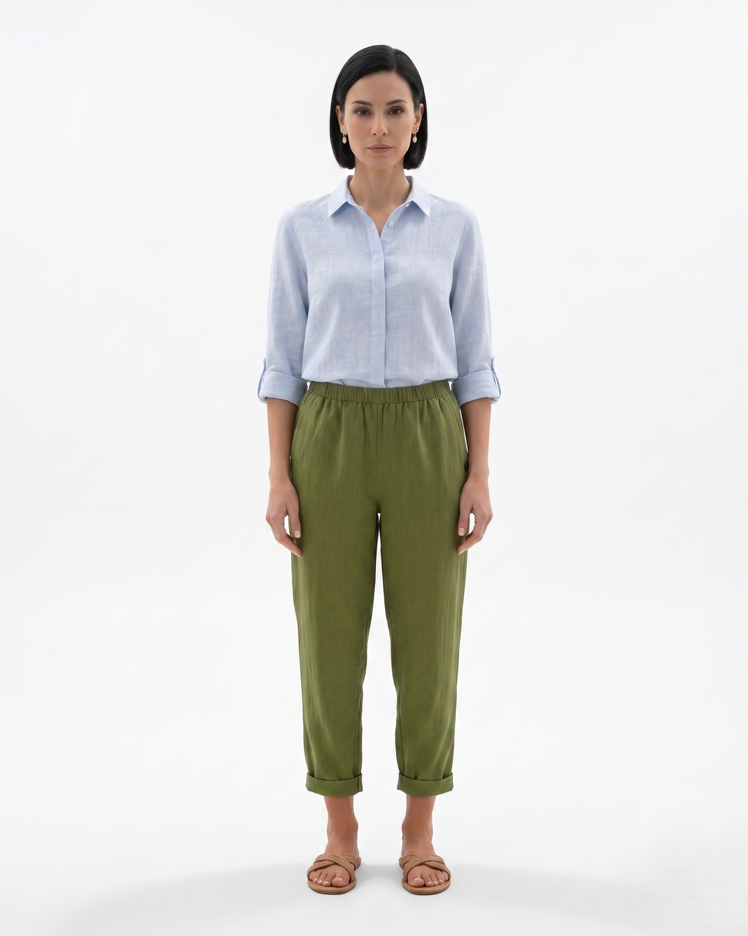 Womens Tapered Trousers with Elastic Waist