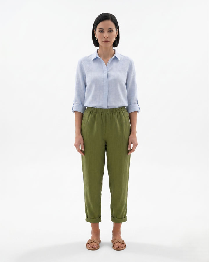Womens Tapered Trousers with Elastic Waist