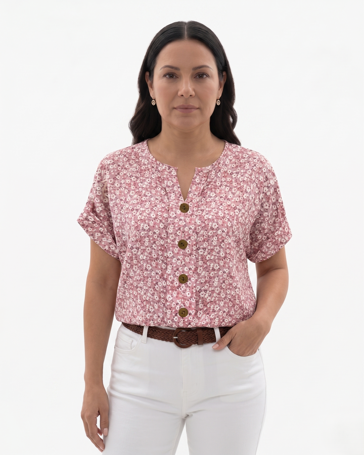 Womens Blouse Notch Neck Floral Pattern