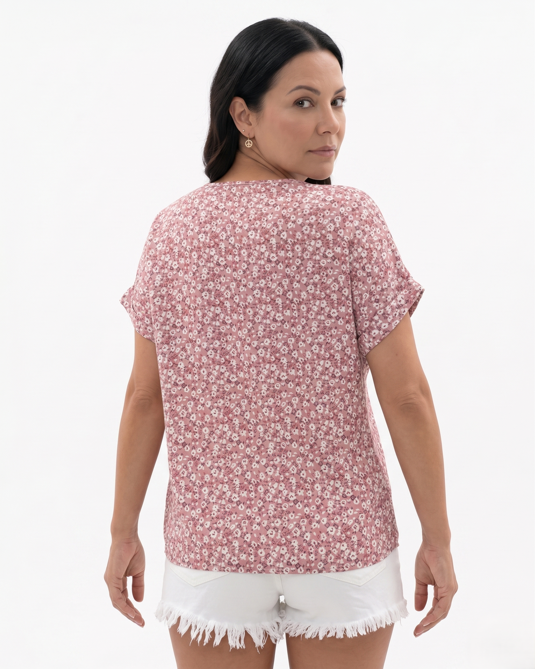 Womens Blouse Notch Neck Floral Pattern