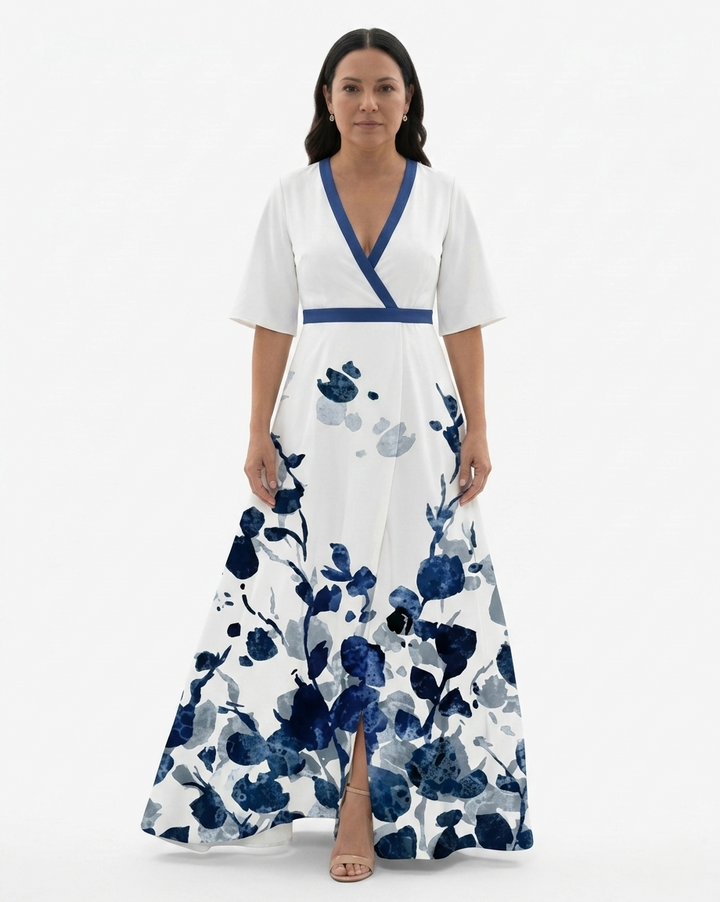 Womens Maxi Dress V-Neck Floral Print