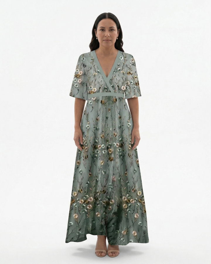 Womens Maxi Dress V-Neck Floral Print