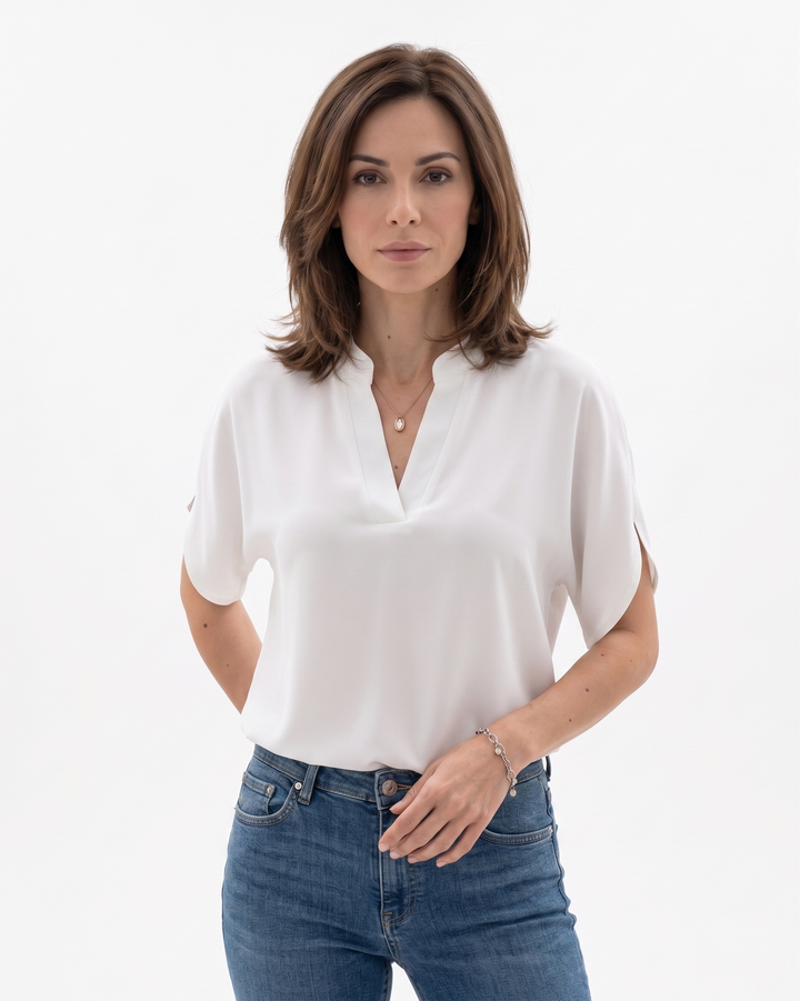 Womens Blouse Fluid Crepe V-Neck