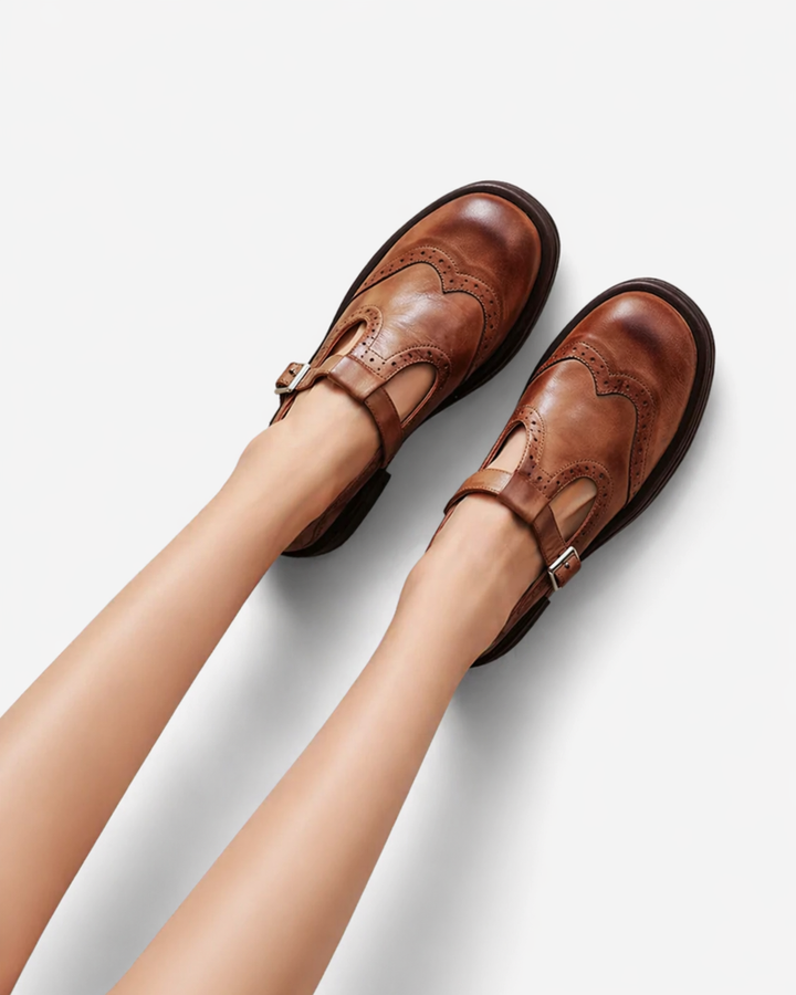 Womens Leather Brogue Mary Jane Shoes Classic Fit