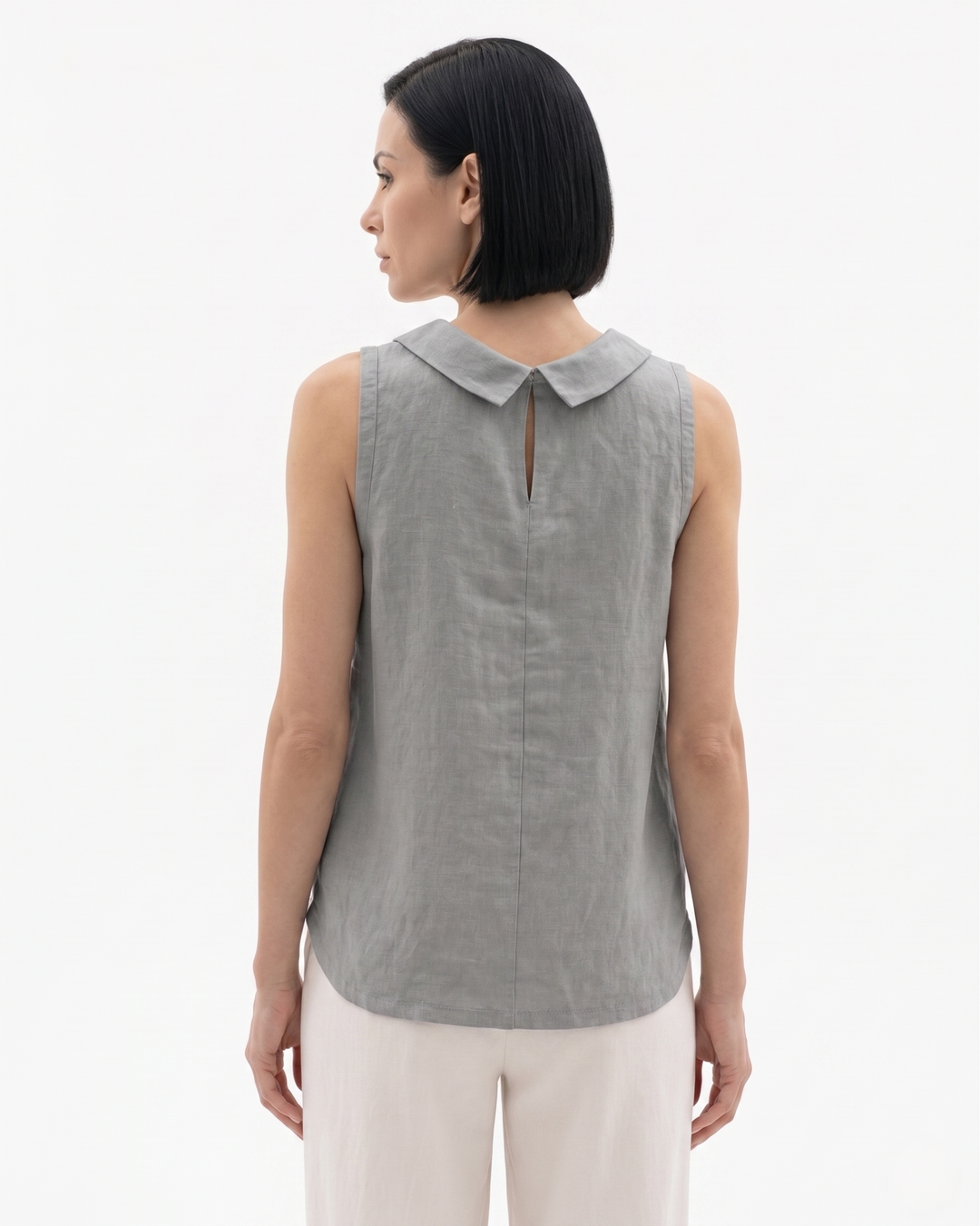 Womens Roll Collar Top Linen Blend Relaxed Fit