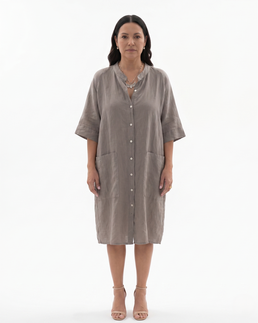 Womens Shirt Dress Linen Button Front