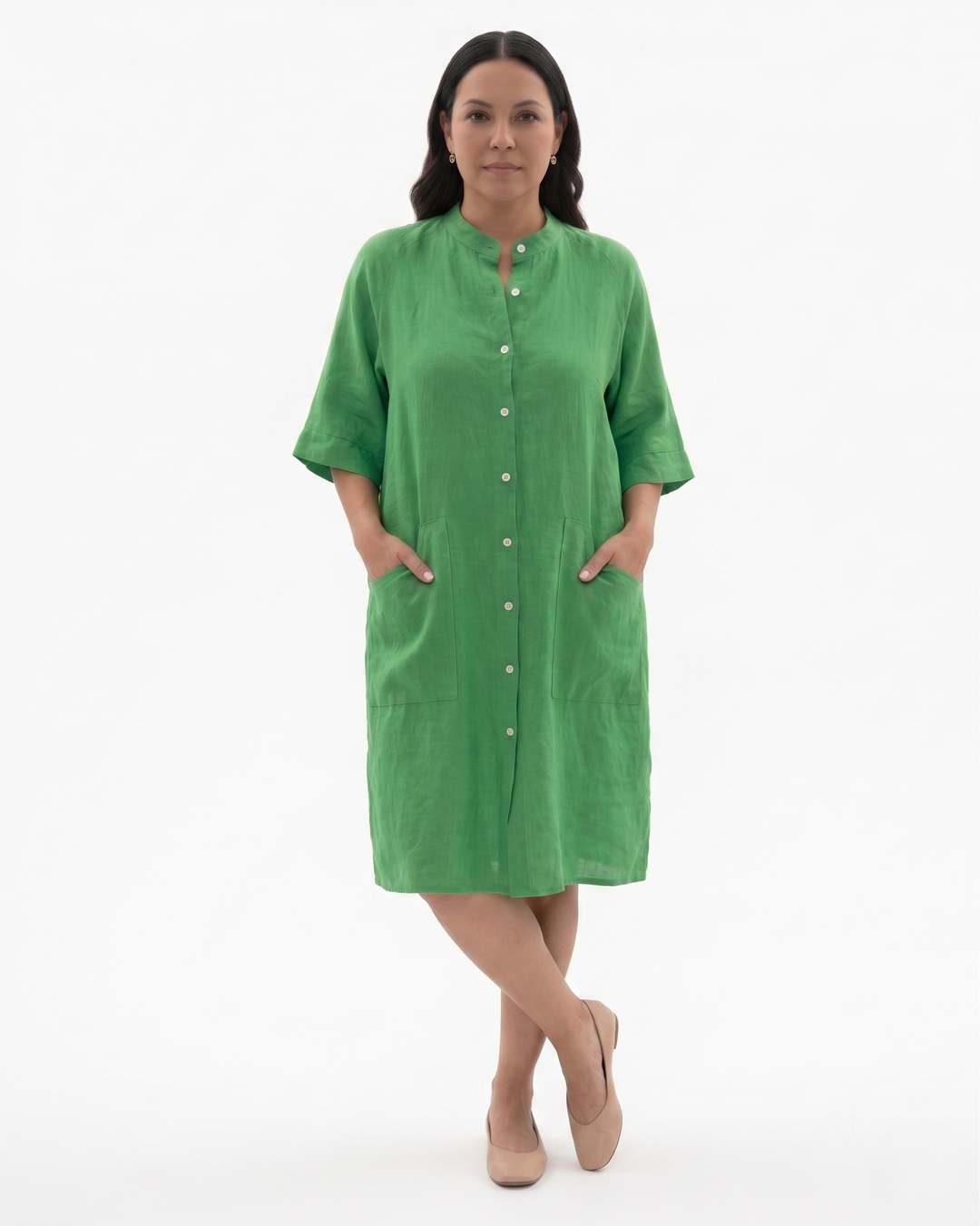 Womens Shirt Dress Linen Button Front