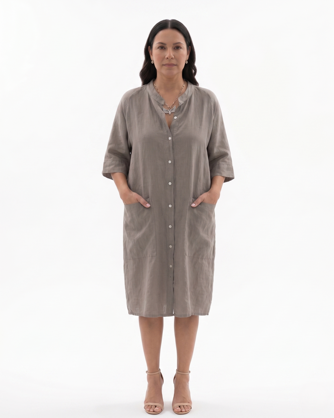 Womens Shirt Dress Linen Button Front - Clovrio