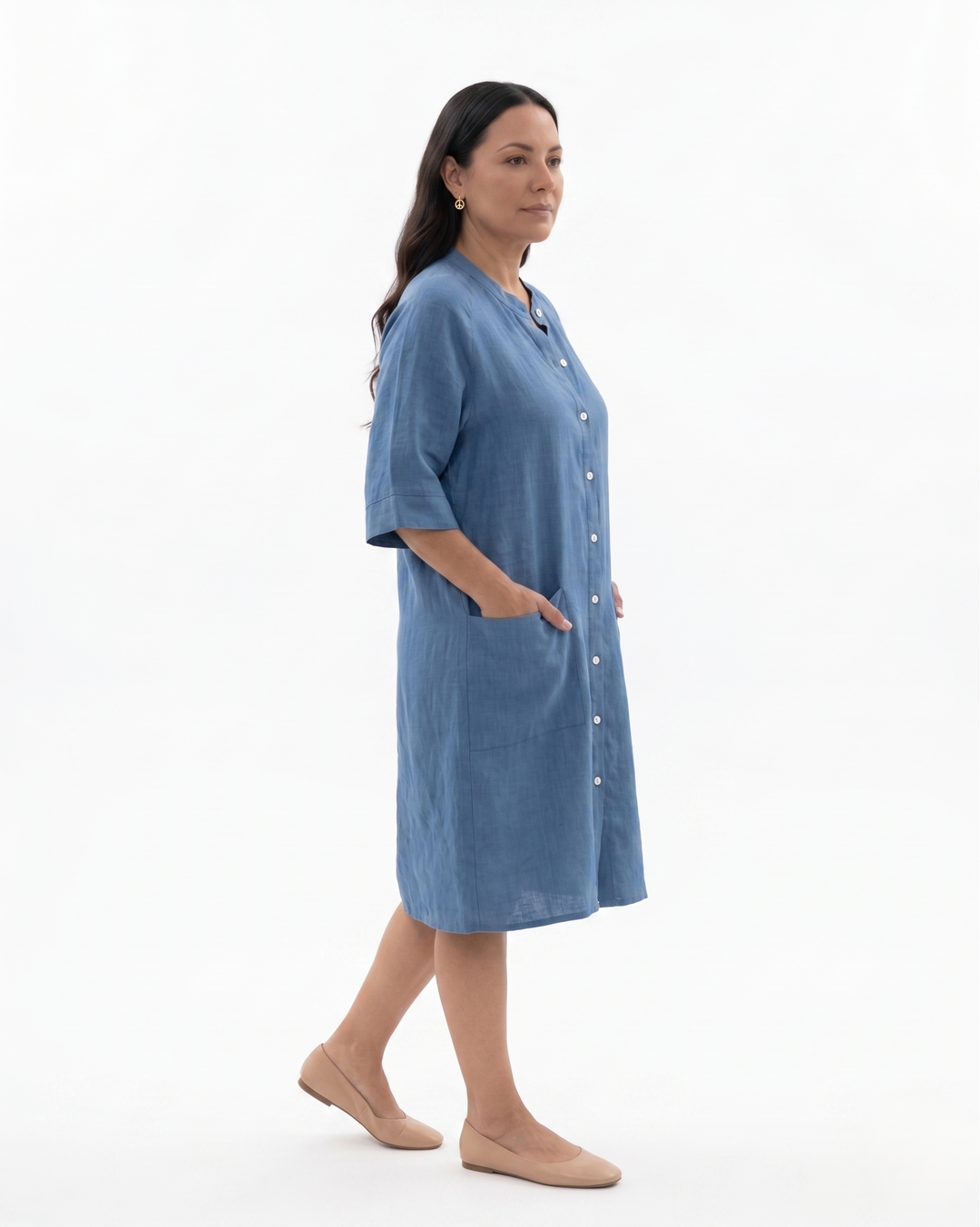 Womens Shirt Dress Linen Button Front