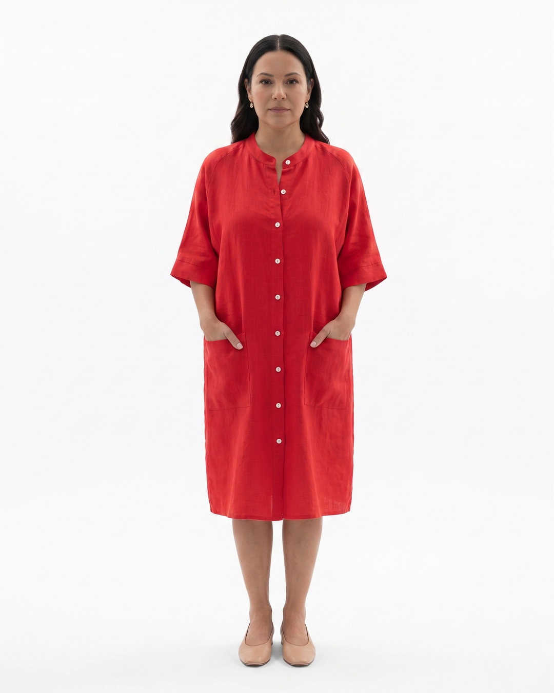 Womens Shirt Dress Linen Button Front