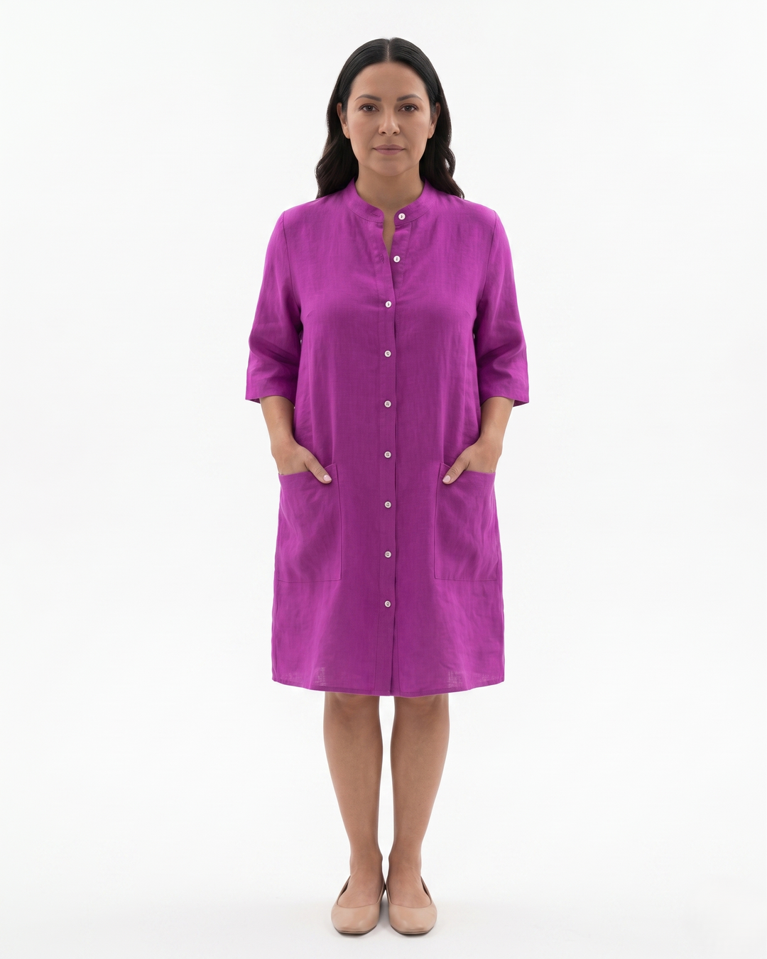Womens Shirt Dress Linen Button Front