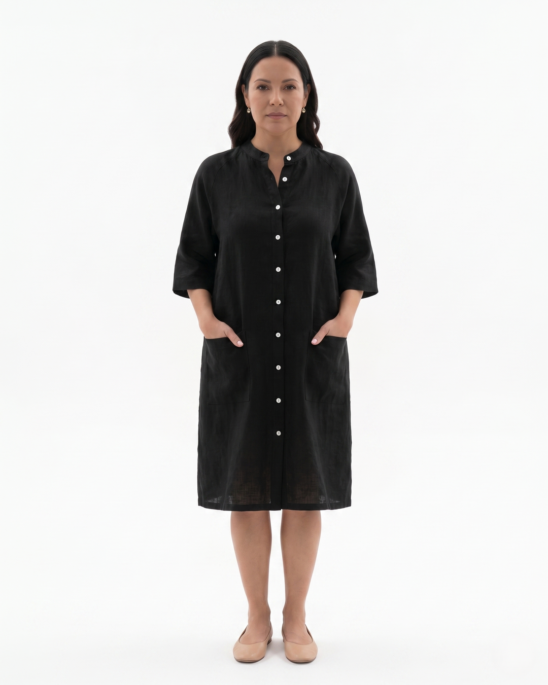 Womens Shirt Dress Linen Button Front