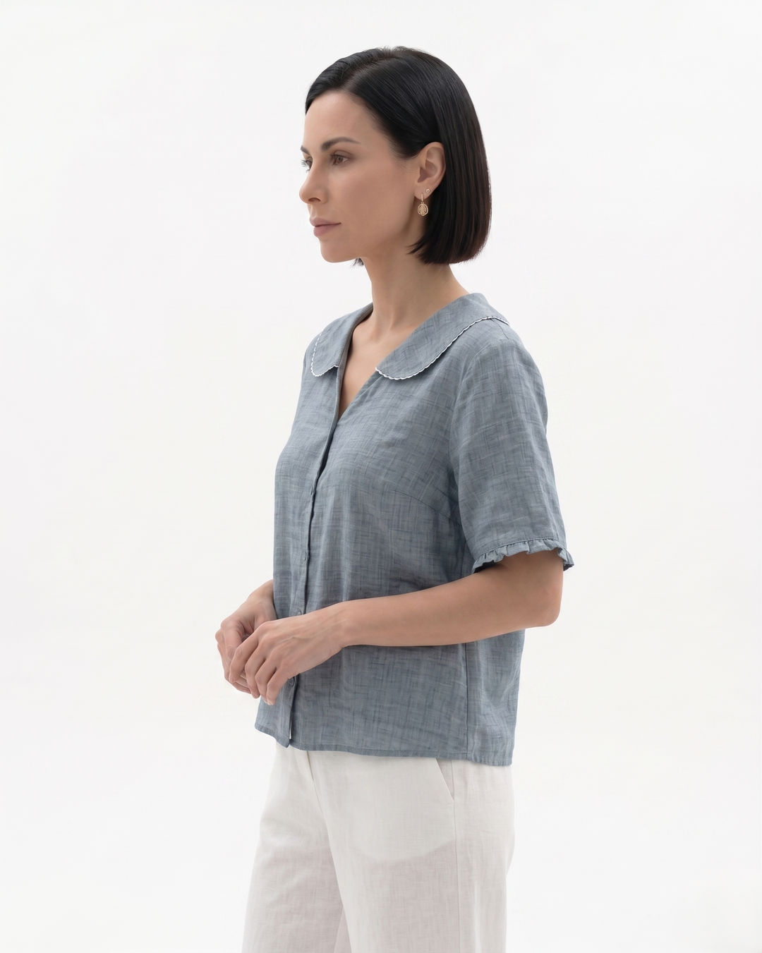 Womens Linen Blouse with Peter Pan Collar