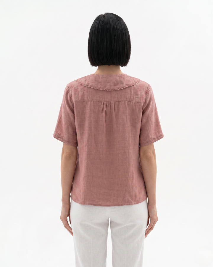 Womens Linen Blouse with Peter Pan Collar