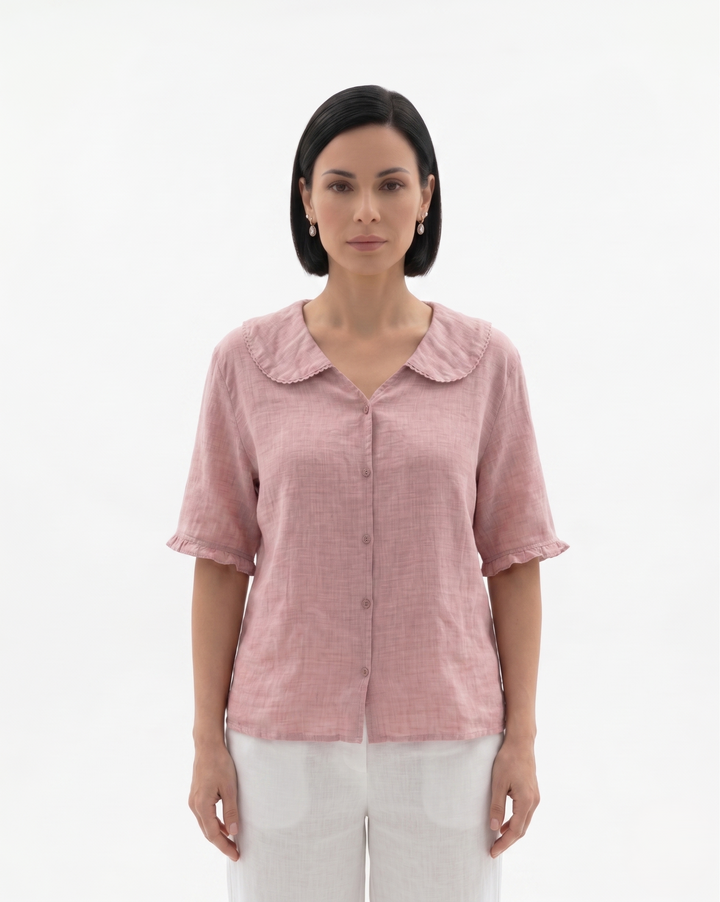 Womens Linen Blouse with Peter Pan Collar