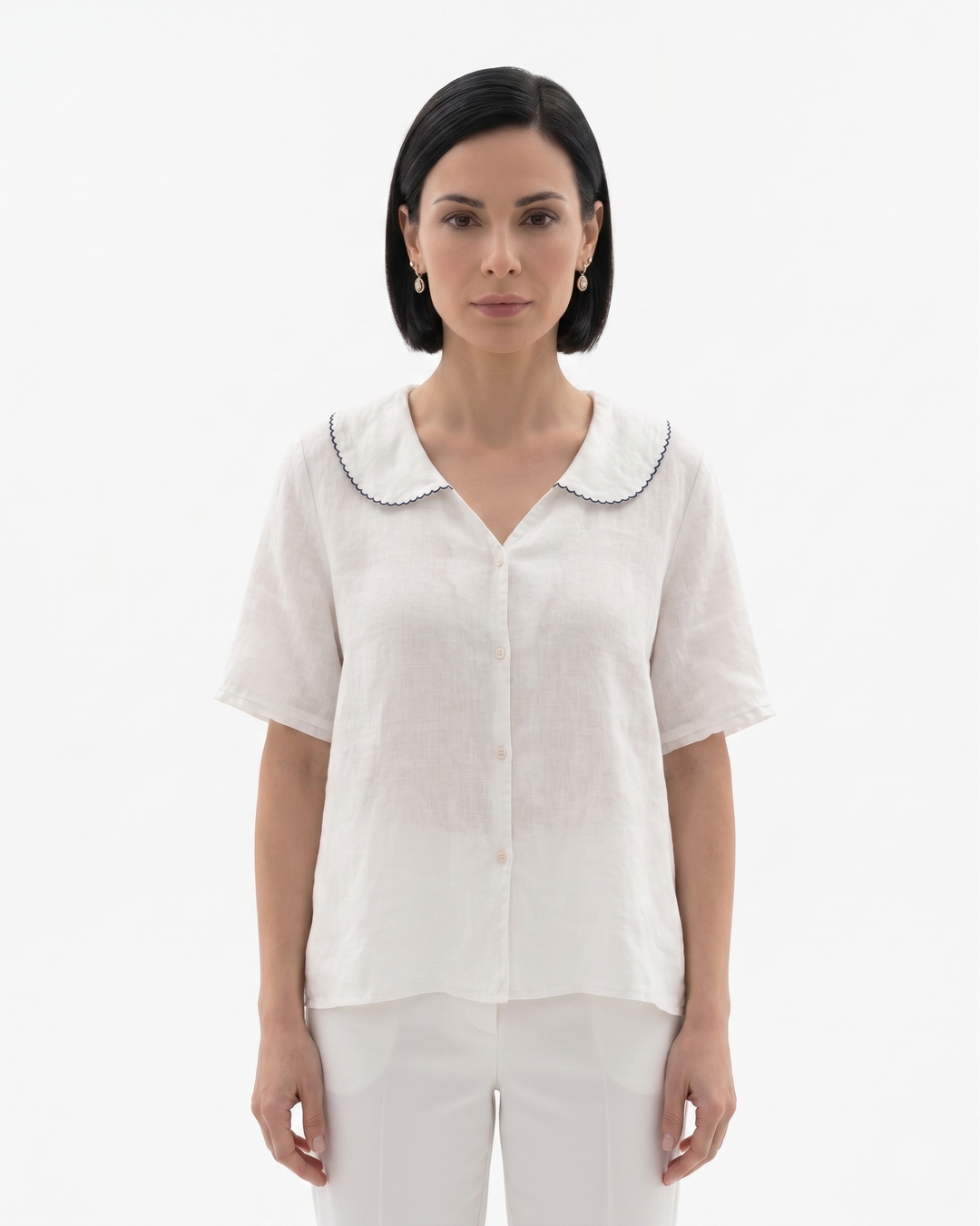 Womens Linen Blouse with Peter Pan Collar