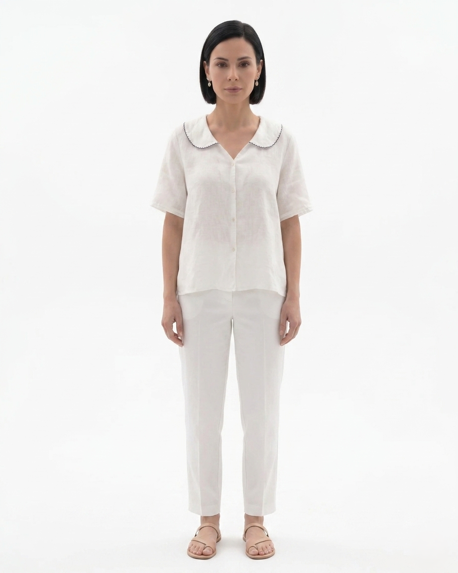 Womens Linen Blouse with Peter Pan Collar