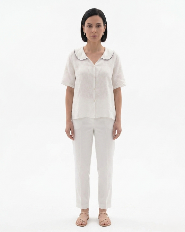 Womens Linen Blouse with Peter Pan Collar