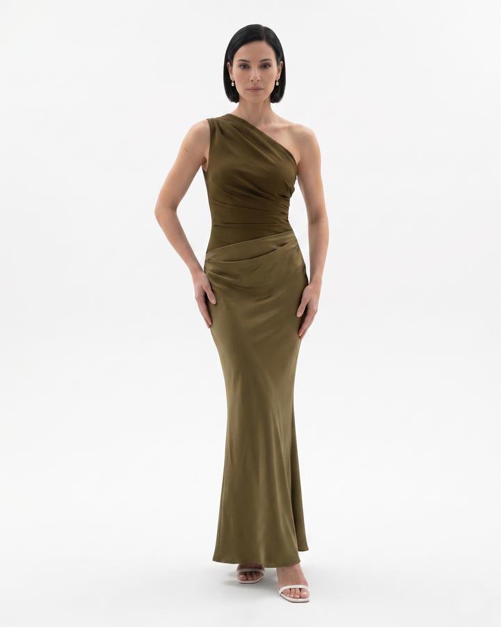 Womens Evening Dress Satin One Shoulder - Clovrio