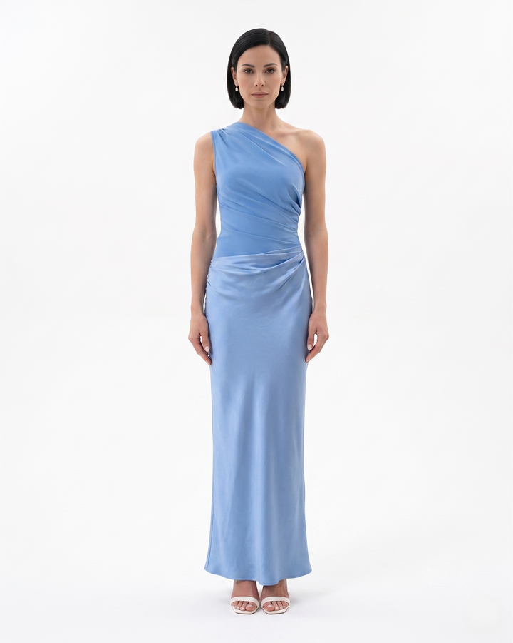 Womens Evening Dress Satin One Shoulder