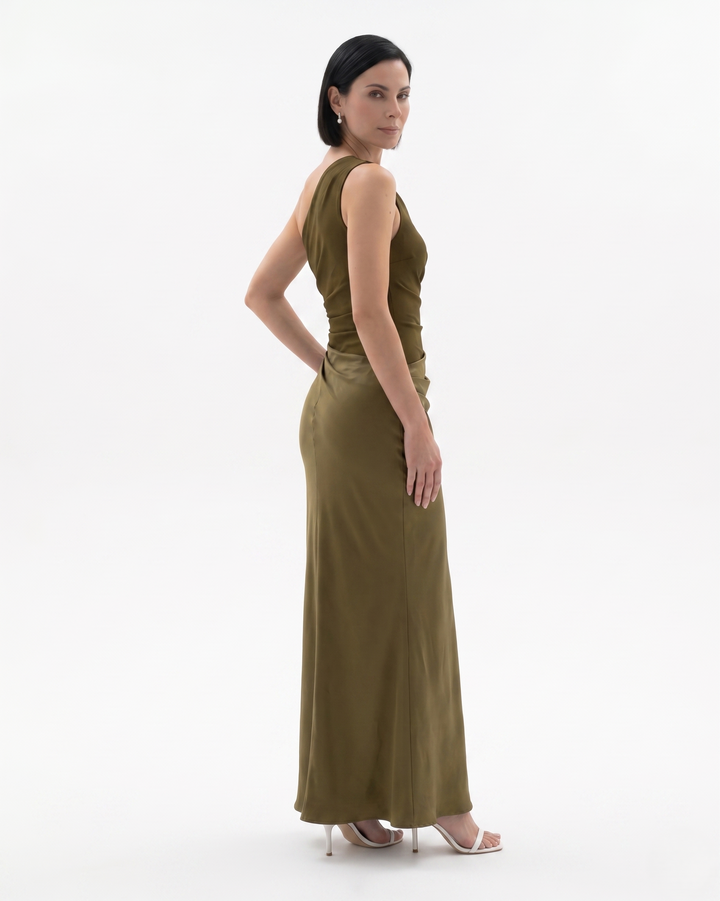 Womens Evening Dress Satin One Shoulder