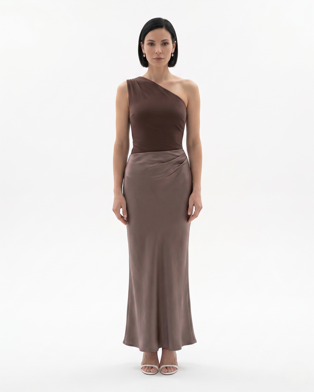 Womens Evening Dress Satin One Shoulder