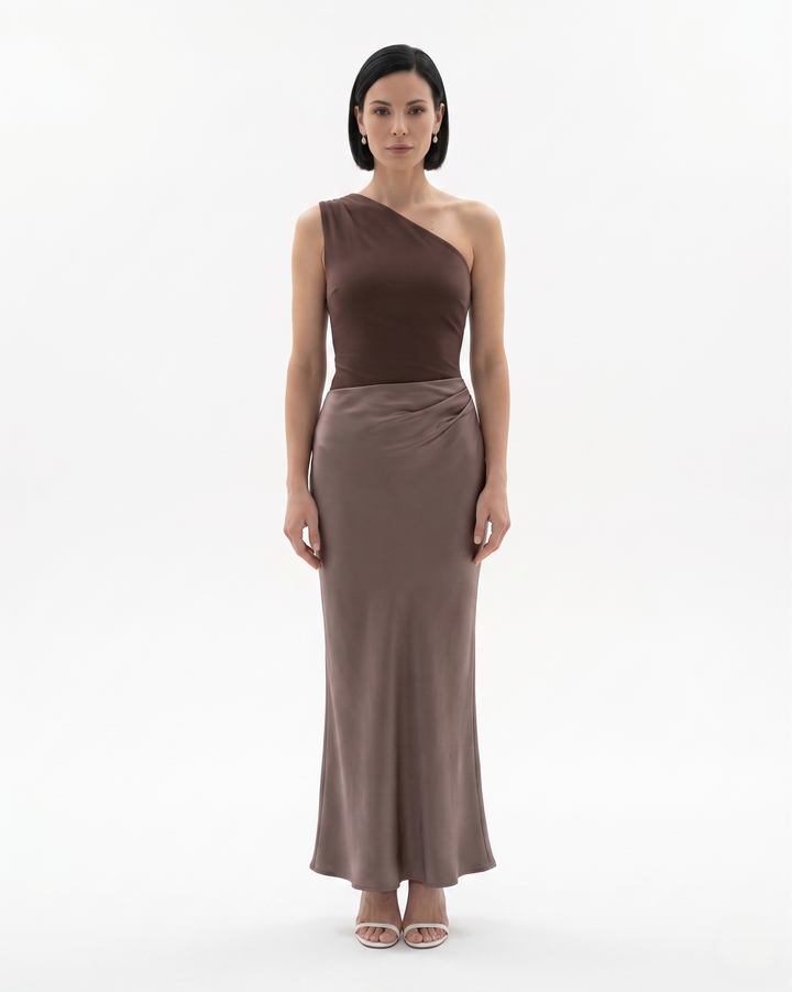 Womens Evening Dress Satin One Shoulder