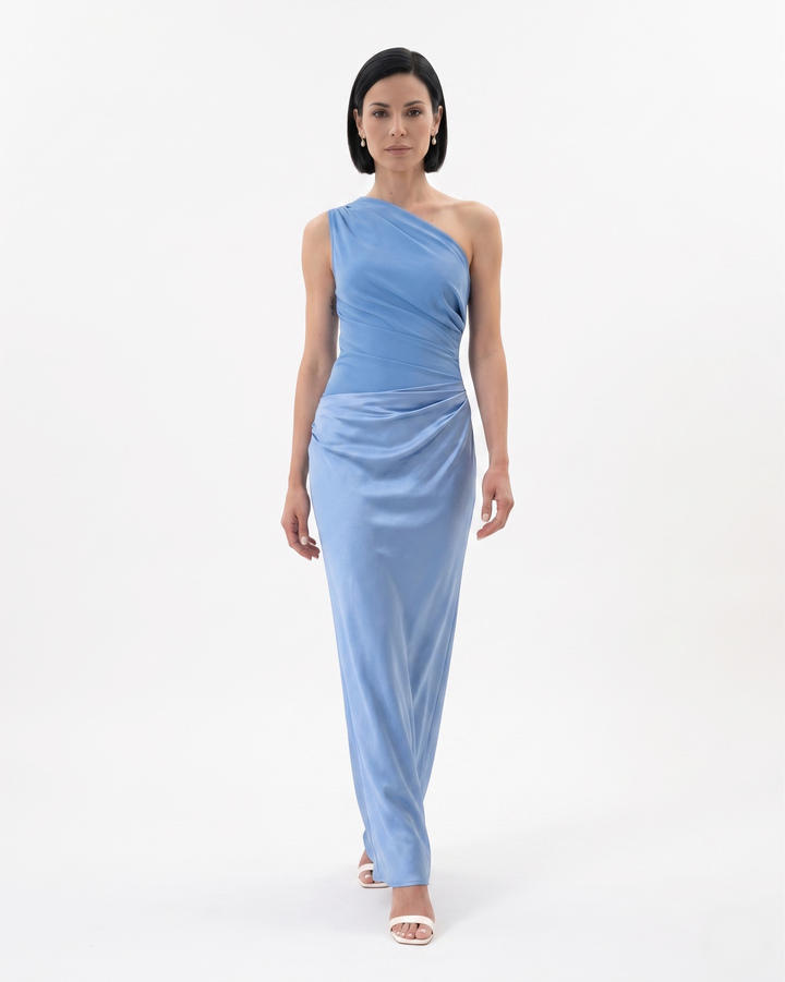 Womens Evening Dress Satin One Shoulder