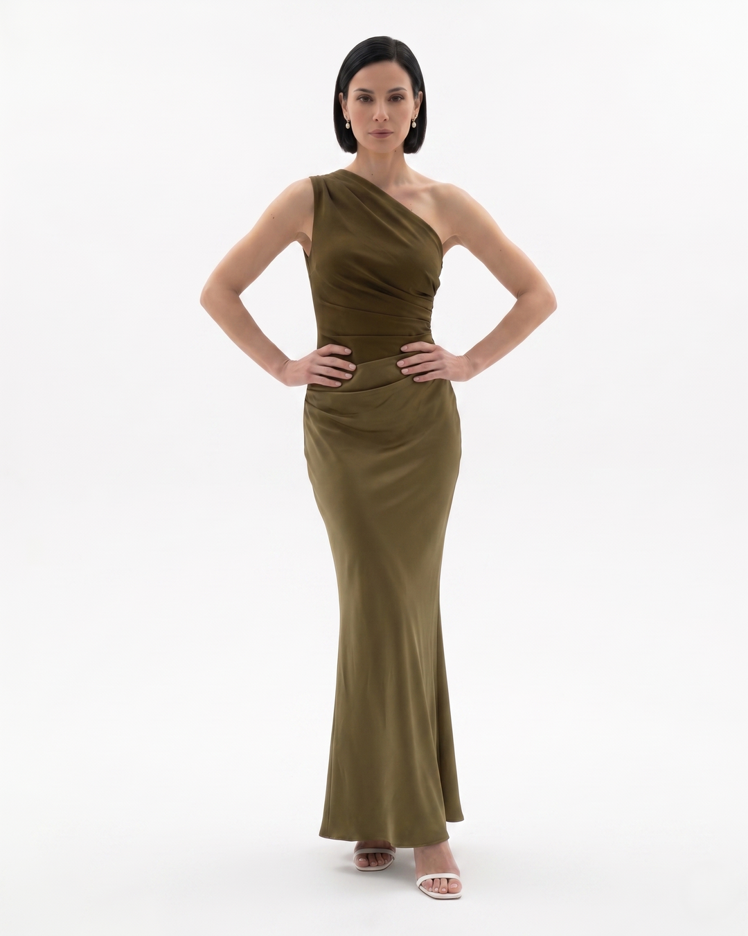 Womens Evening Dress Satin One Shoulder