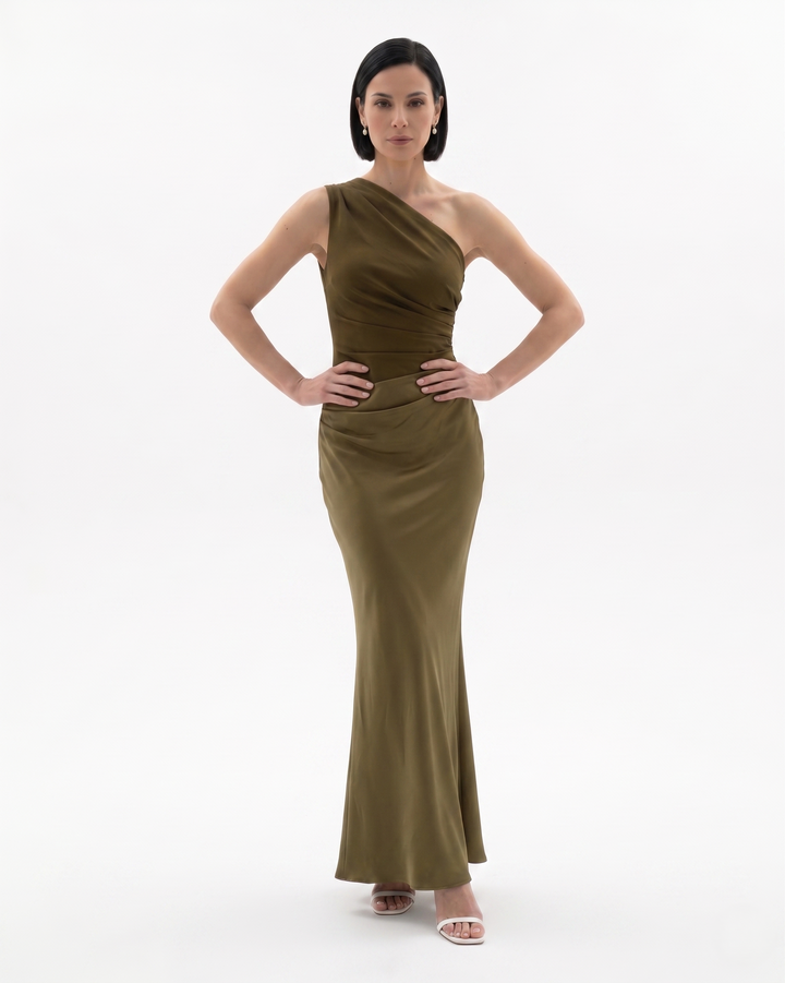 Womens Evening Dress Satin One Shoulder