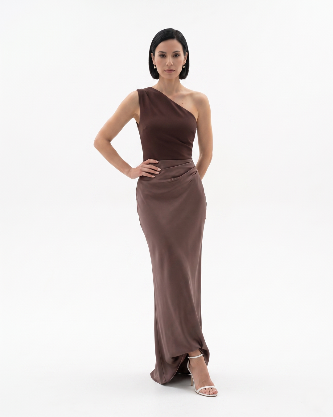 Womens Evening Dress Satin One Shoulder