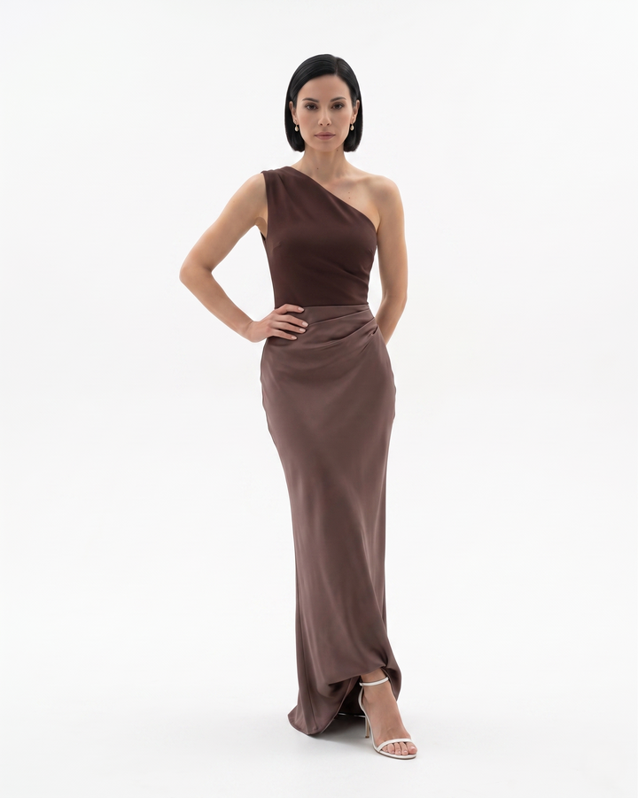Womens Evening Dress Satin One Shoulder