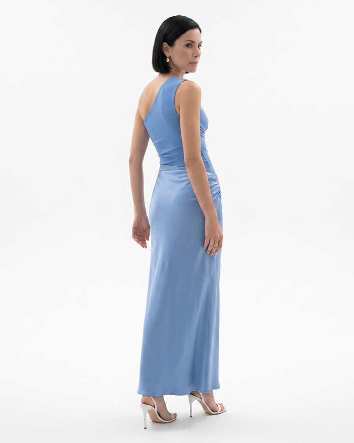 Womens Evening Dress Satin One Shoulder