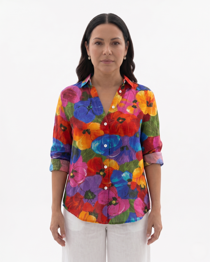 Womens Button-Through Blouse Printed Relaxed Fit