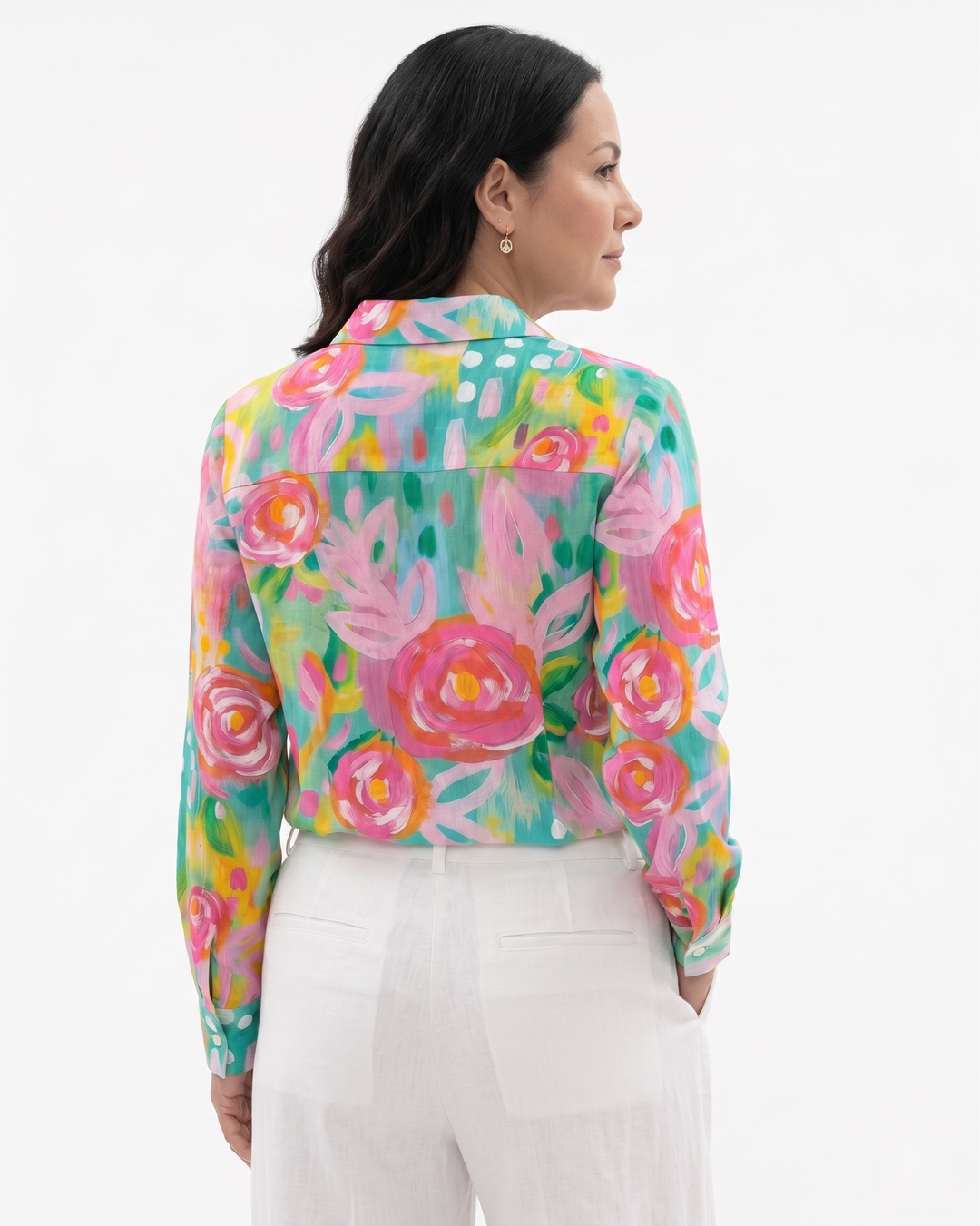 Womens Button-Through Blouse Printed Relaxed Fit