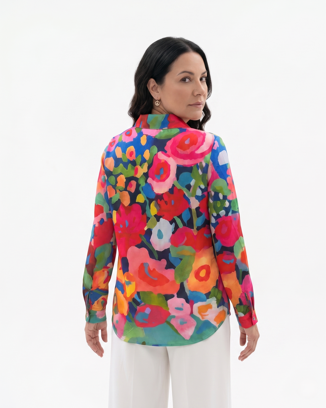 Womens Button-Through Blouse Printed Relaxed Fit