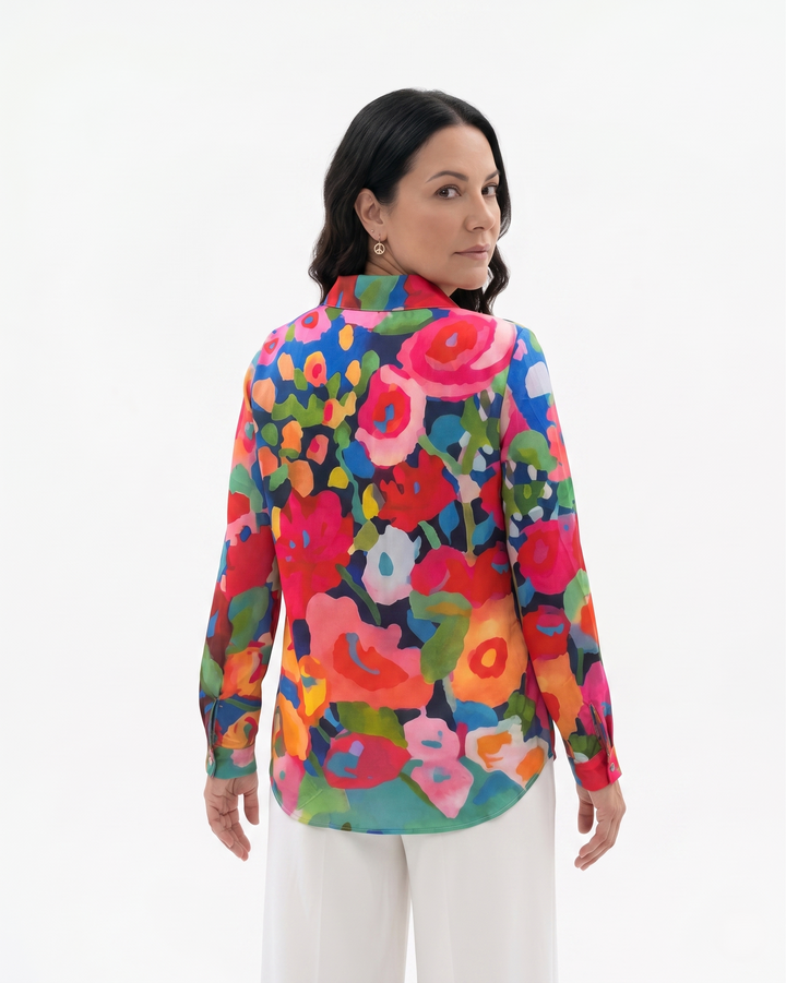 Womens Button-Through Blouse Printed Relaxed Fit