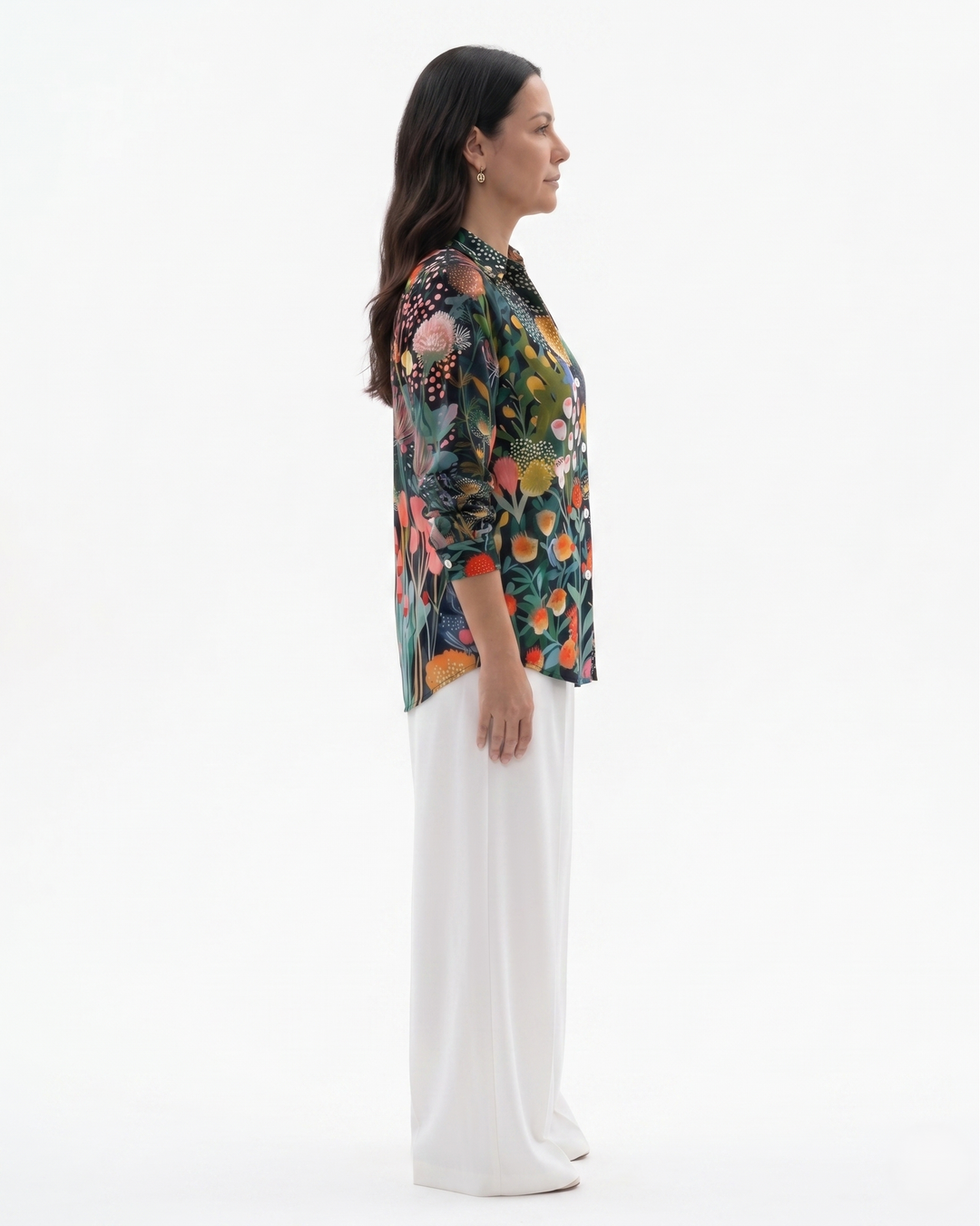 Womens Button-Through Blouse Printed Relaxed Fit