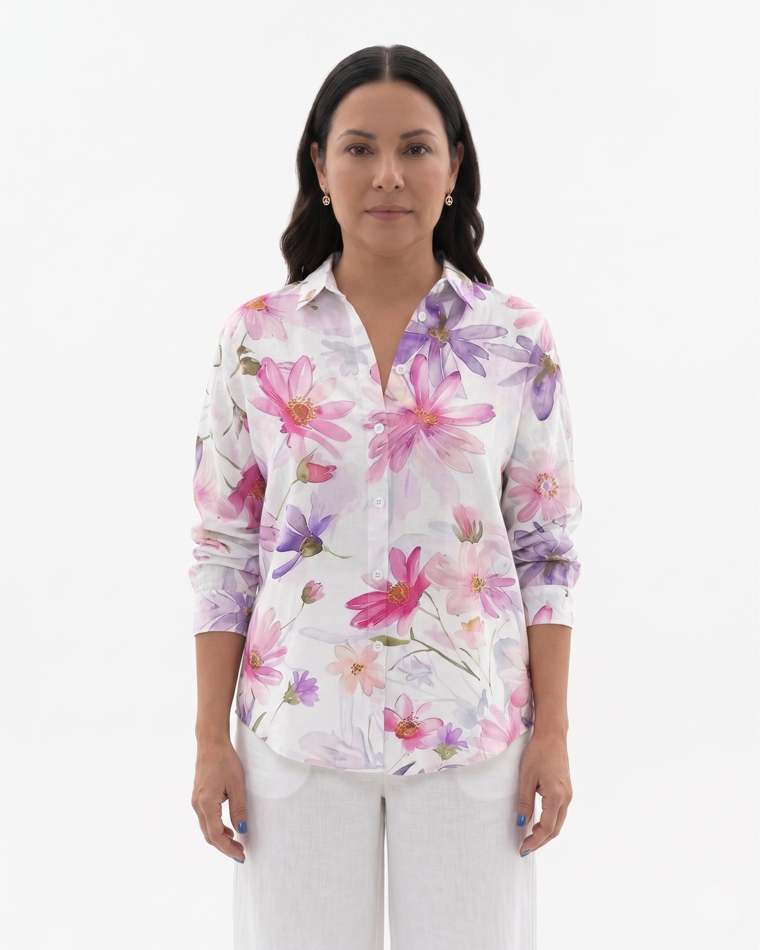 Womens Button-Through Blouse Printed Relaxed Fit