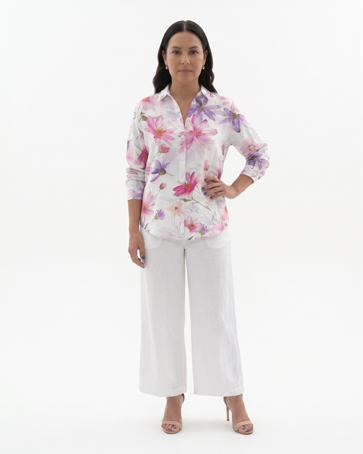Womens Button-Through Blouse Printed Relaxed Fit