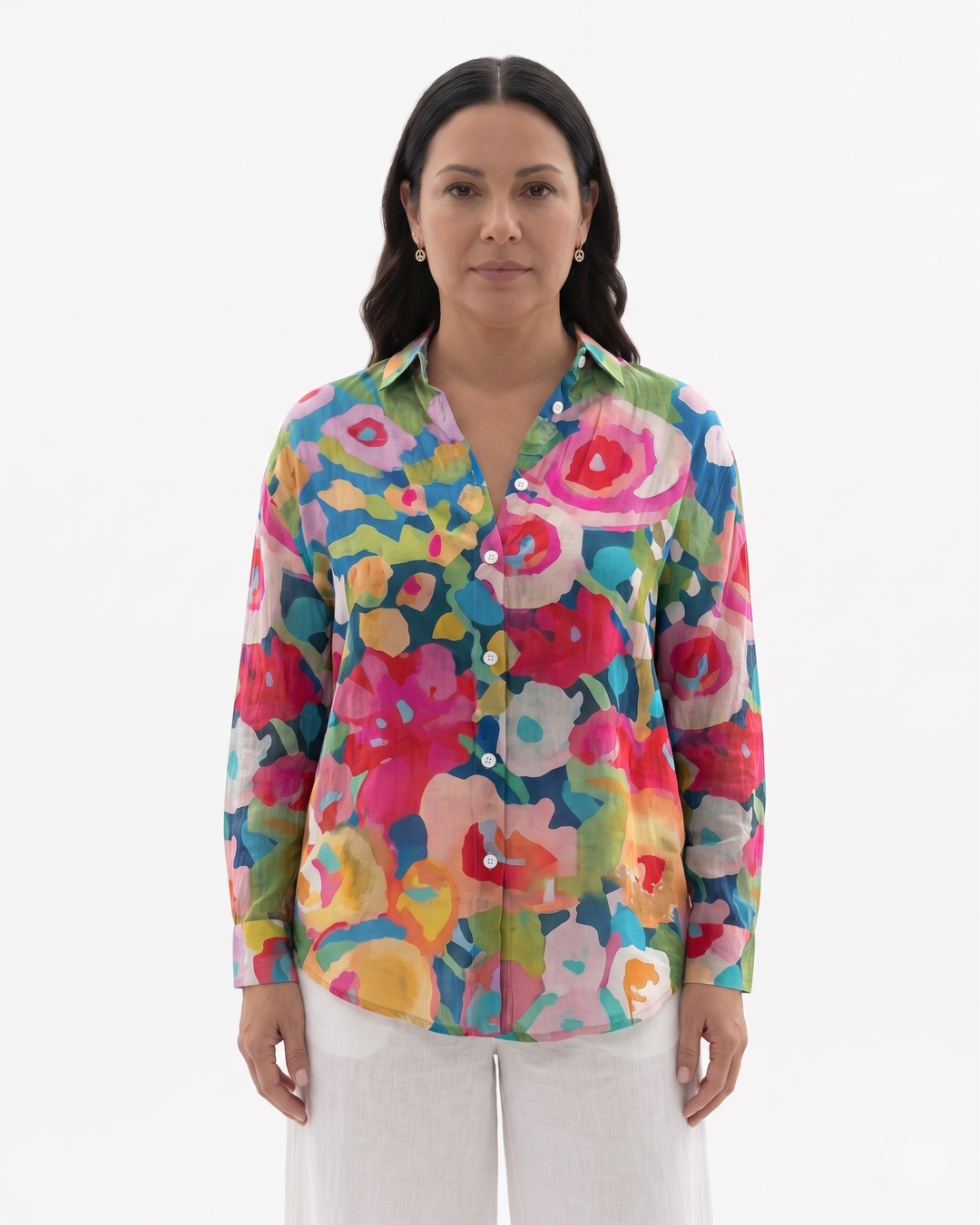 Womens Button-Through Blouse Printed Relaxed Fit