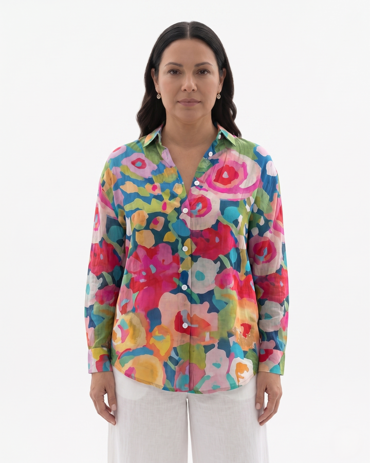 Womens Button-Through Blouse Printed Relaxed Fit