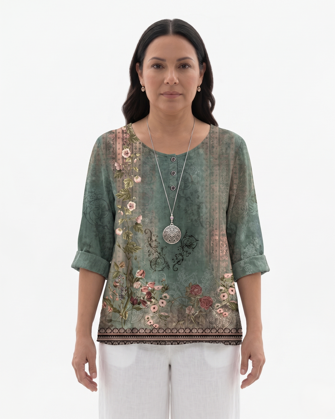Womens Cotton Blouse Relaxed Fit Printed - Clovrio