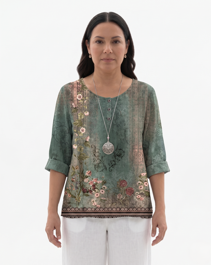 Womens Cotton Blouse Relaxed Fit Printed - Clovrio