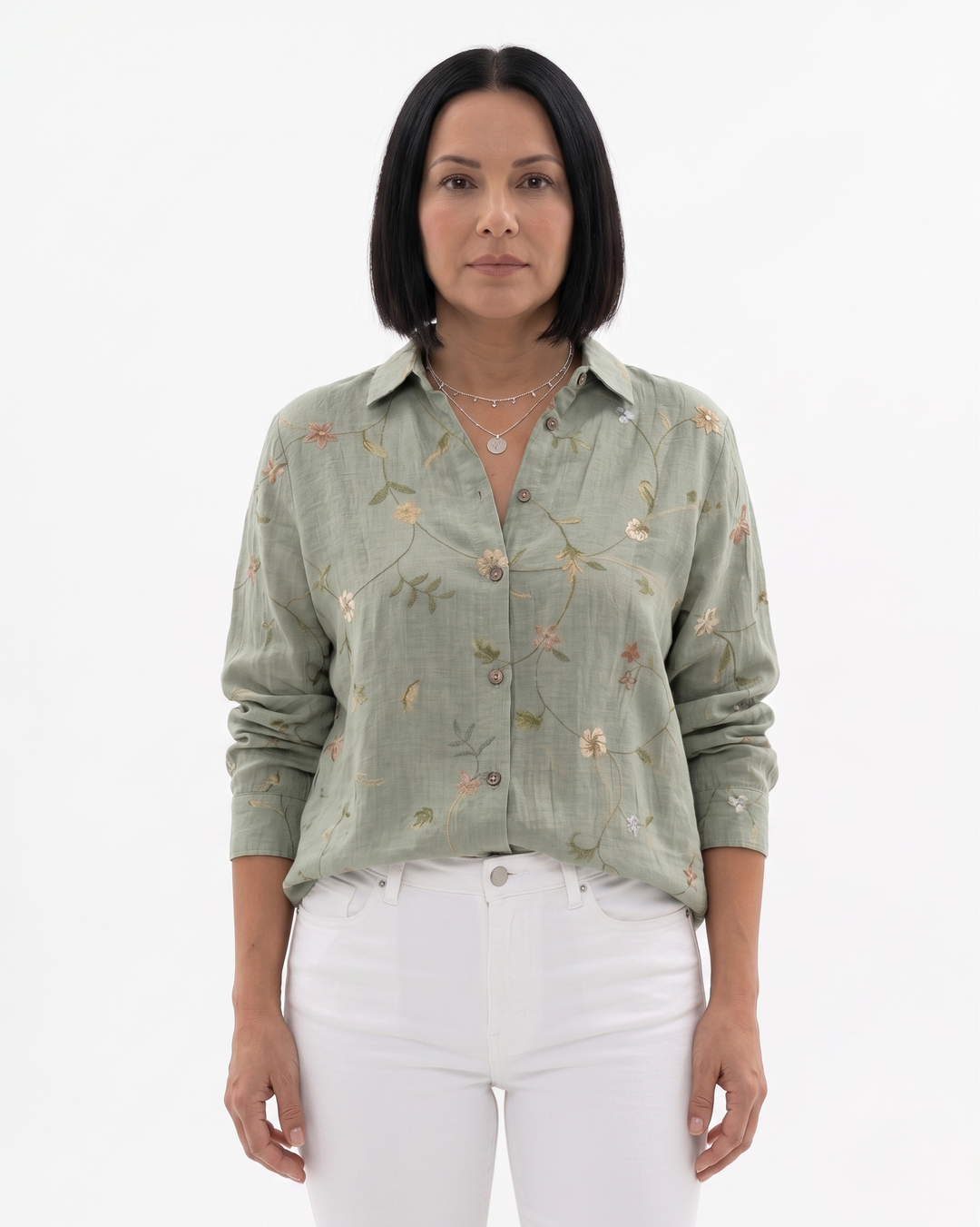 Womens Long Sleeve Shirt Printed Cotton Relaxed Fit