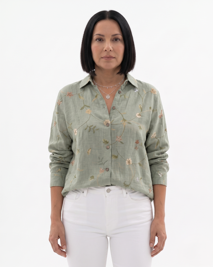 Womens Long Sleeve Shirt Printed Cotton Relaxed Fit
