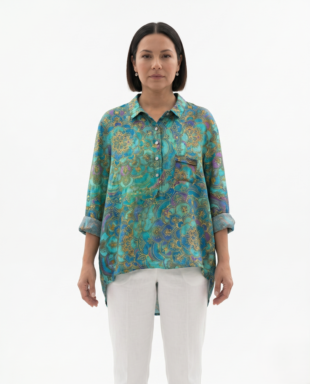 Womens Blouse Lightweight Floral Print Loose Fit