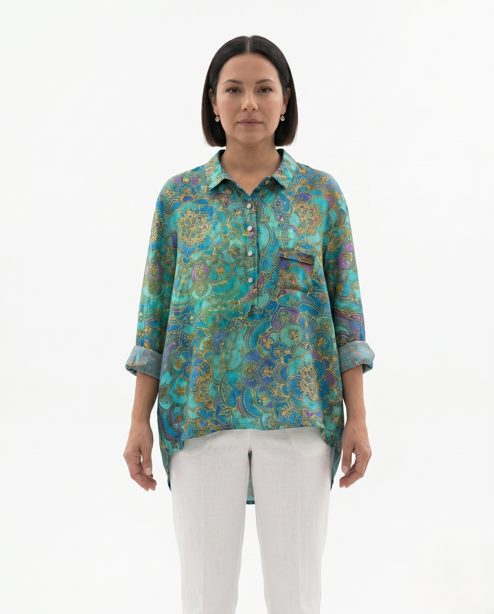 Womens Blouse Lightweight Floral Print Loose Fit