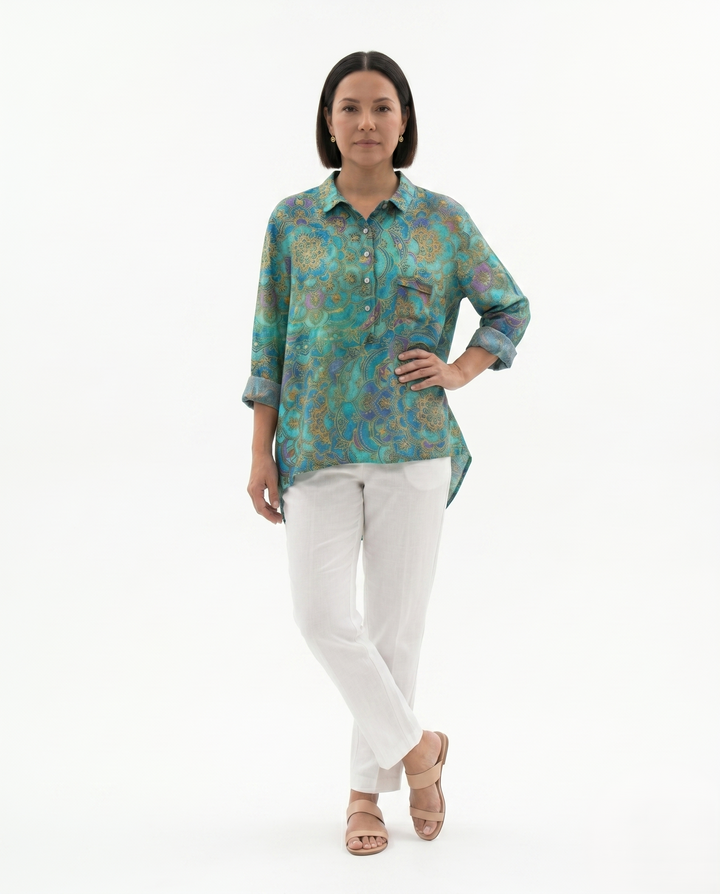 Womens Blouse Lightweight Floral Print Loose Fit